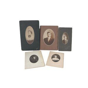 5 Victorian Photographs on Board Man Woman Portrait Vintage Black White Picture